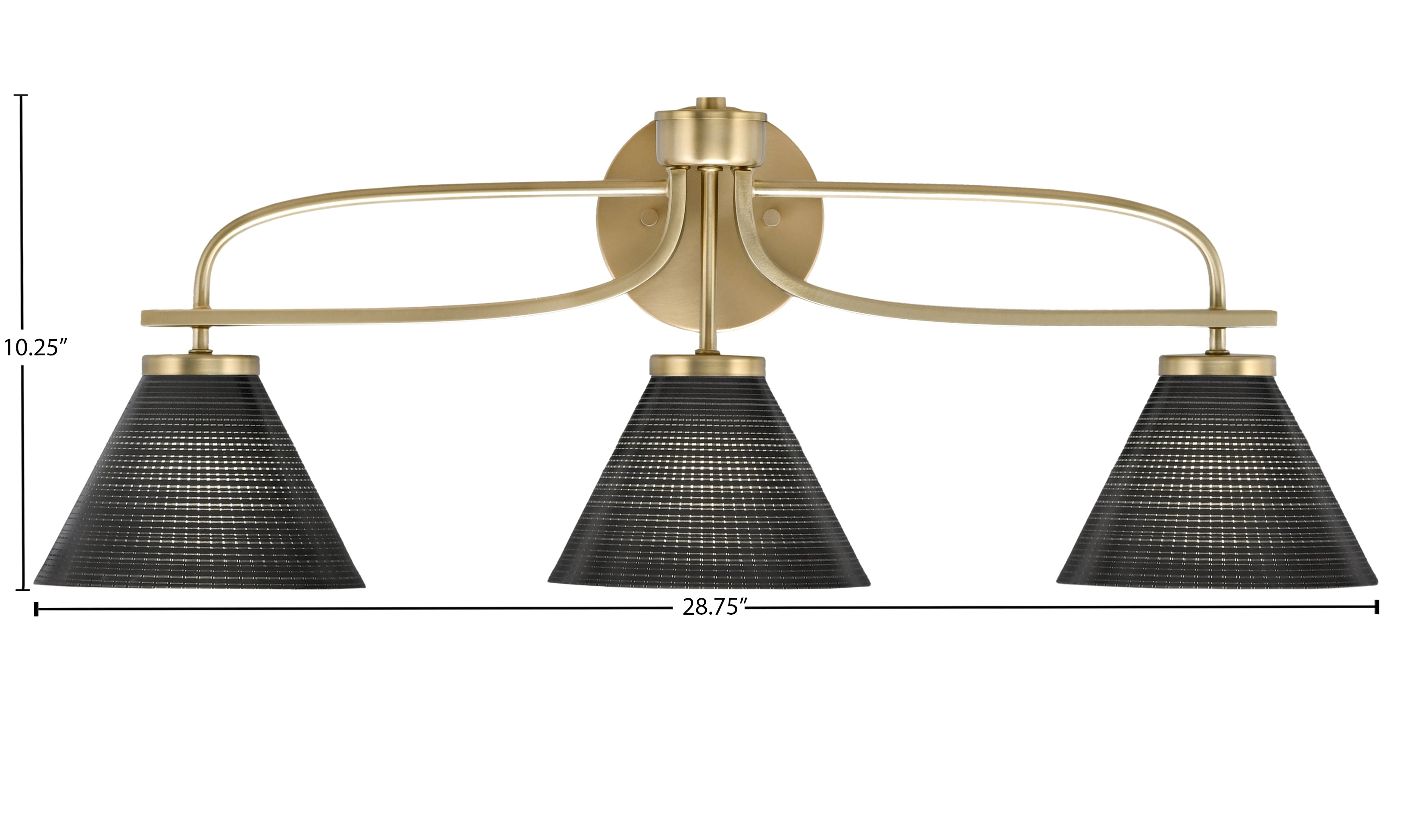 Cavella Three Light Bath Bar in New Age Brass with 7" Black Matrix Shade