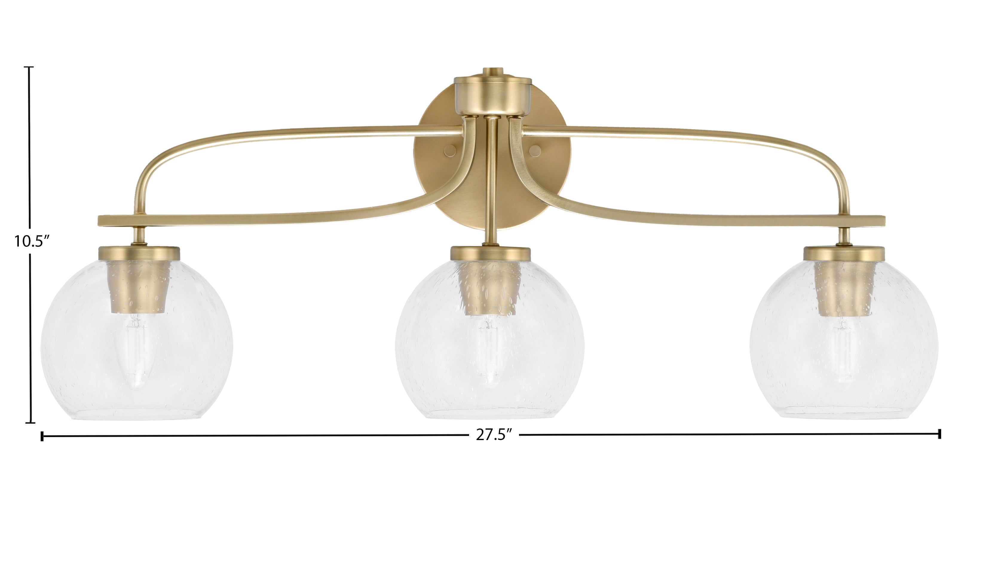 Cavella Three Light Bath Bar in New Age Brass with 5.75" Clear Bubble Shade