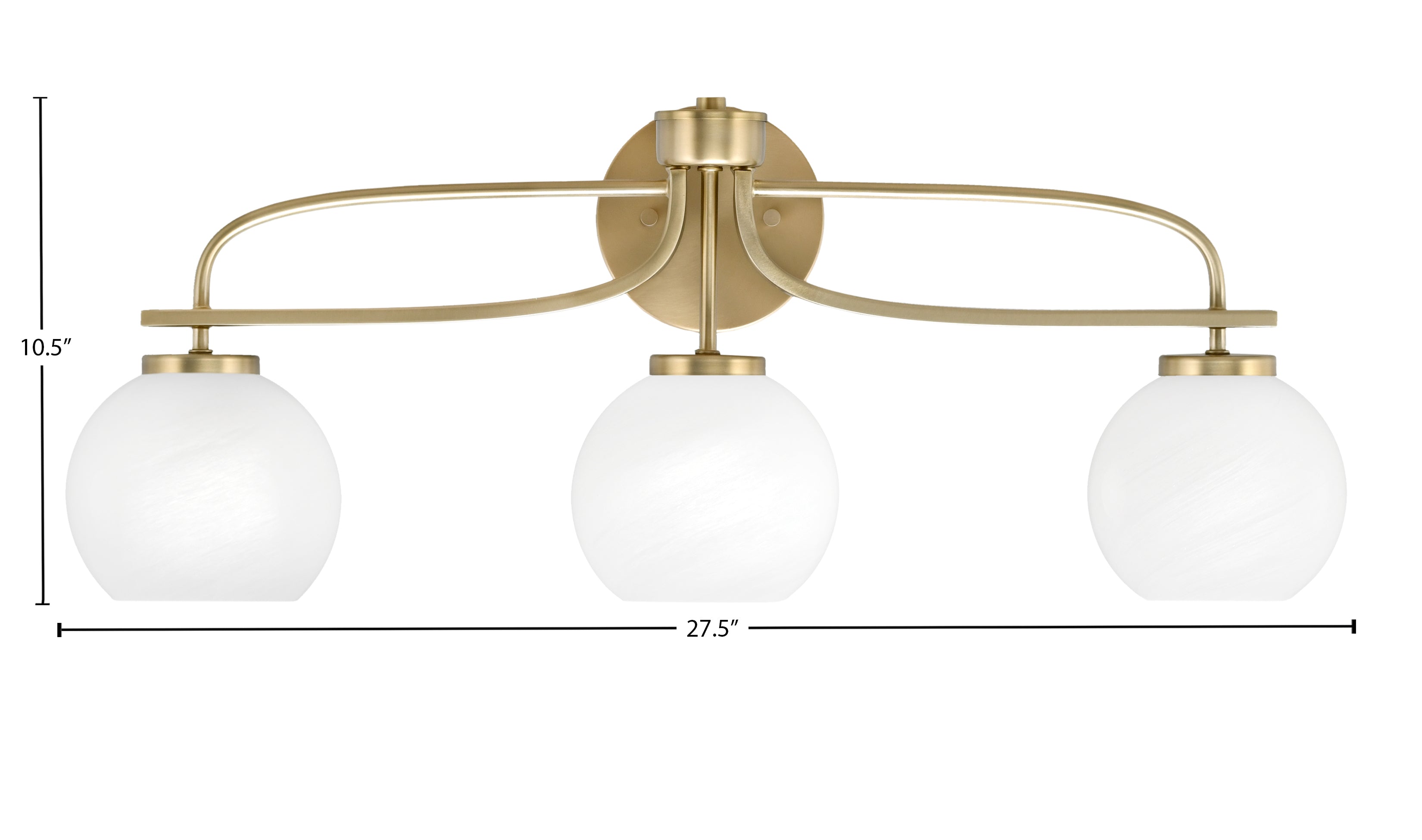 Cavella Three Light Bath Bar in New Age Brass with 5.75" White Marble Shade
