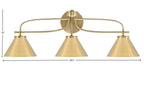 Cavella Three Light Bath Bar in New Age Brass with 7" New Age Brass Cone Metal Shades Shade