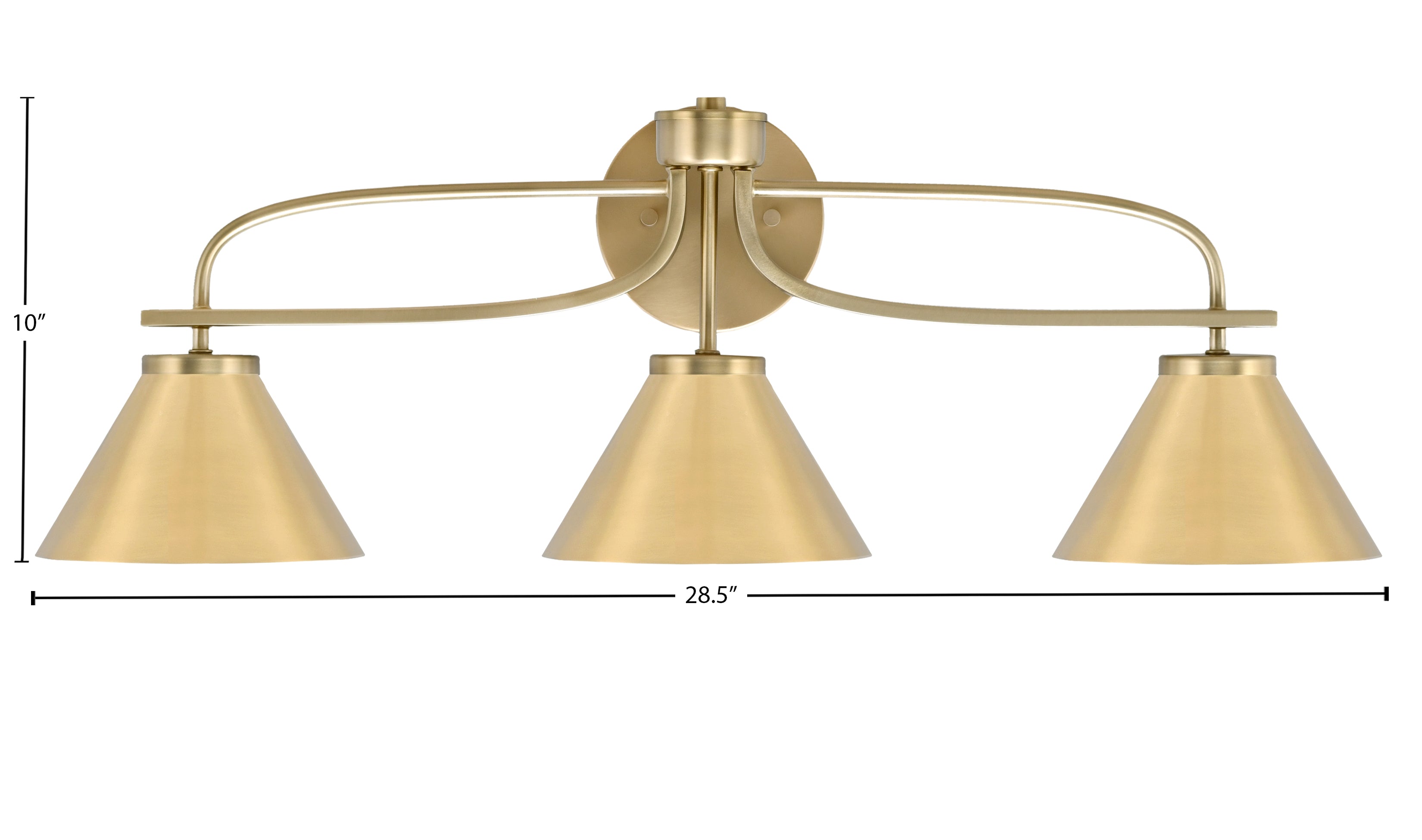 Cavella Three Light Bath Bar in New Age Brass with 7" New Age Brass Cone Metal Shades Shade