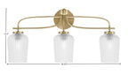 Cavella Three Light Bath Bar in New Age Brass with 5" Clear Textured Shade