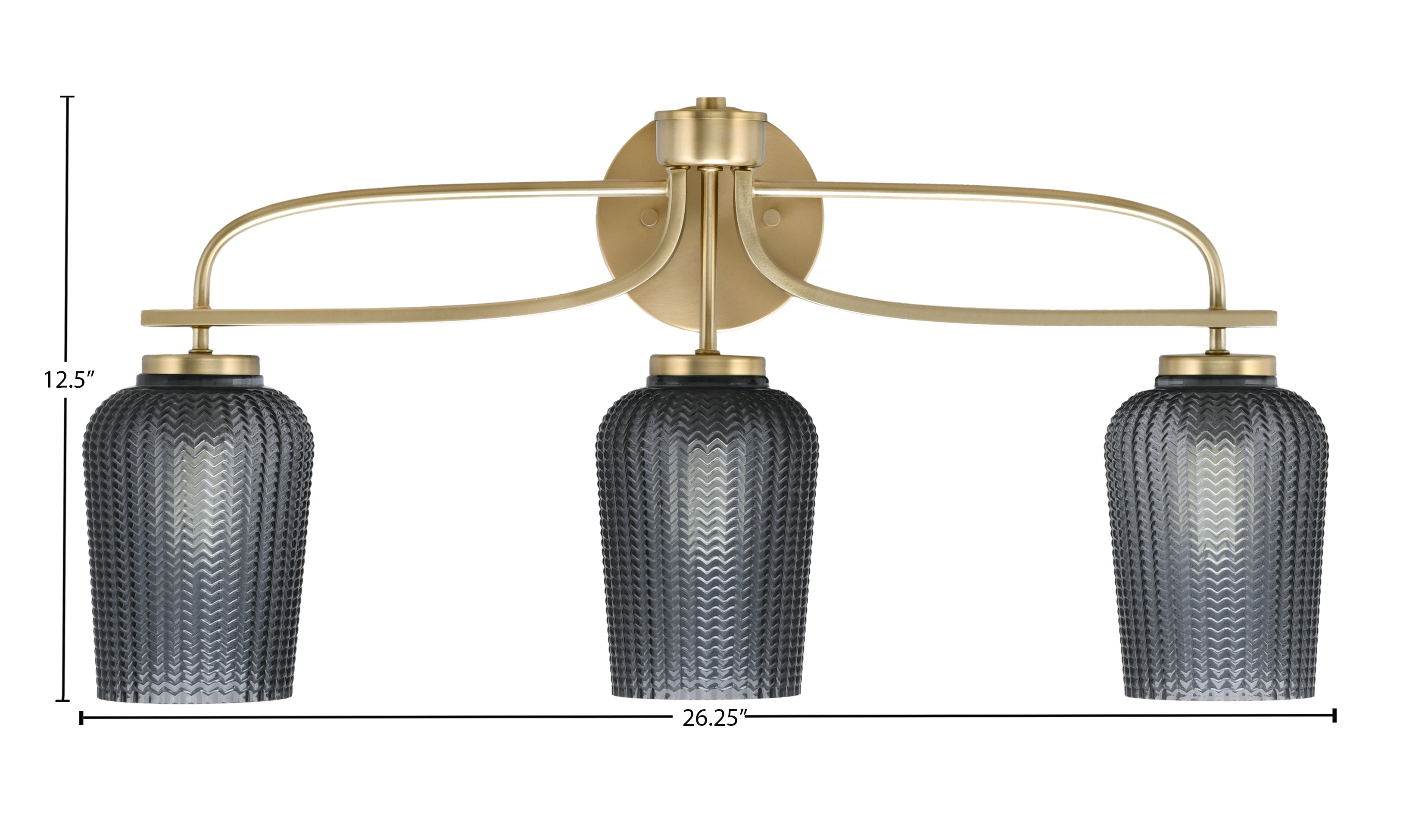 Cavella Three Light Bath Bar in New Age Brass with 5" Smoke Textured Shade