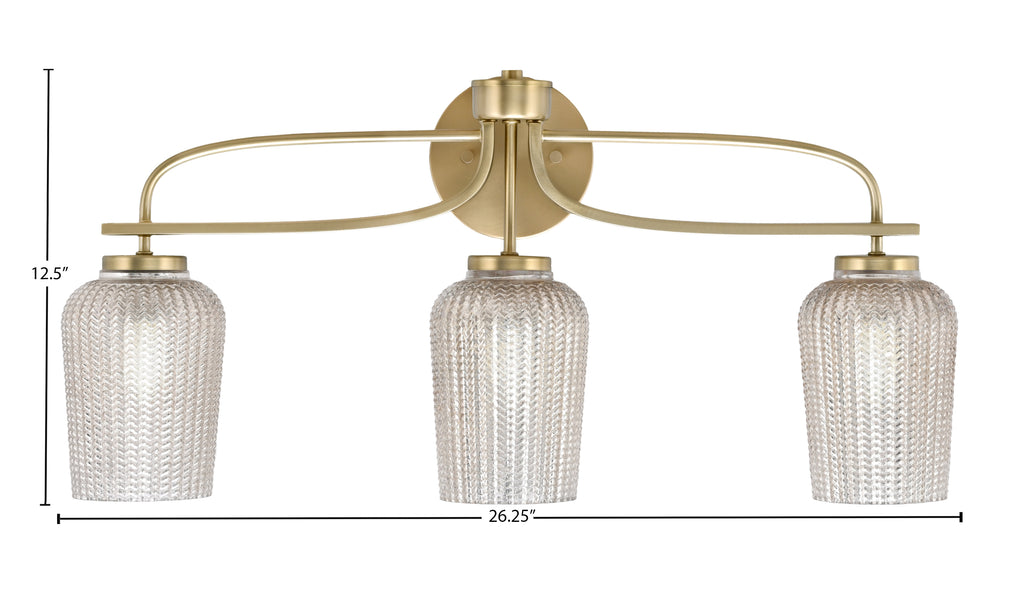 Cavella Three Light Bath Bar in New Age Brass with 5" Silver Textured Shade