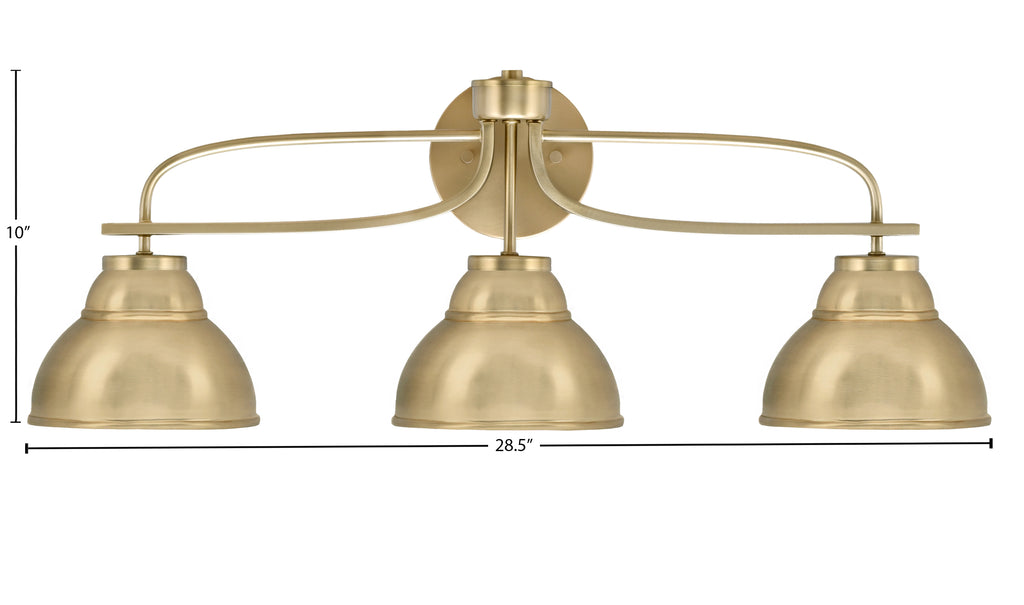 Cavella Three Light Bath Bar in New Age Brass with 7" New Age Brass Double Bubble Metal Shades Shade