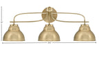 Cavella Three Light Bath Bar in New Age Brass with 7" New Age Brass Double Bubble Metal Shades Shade