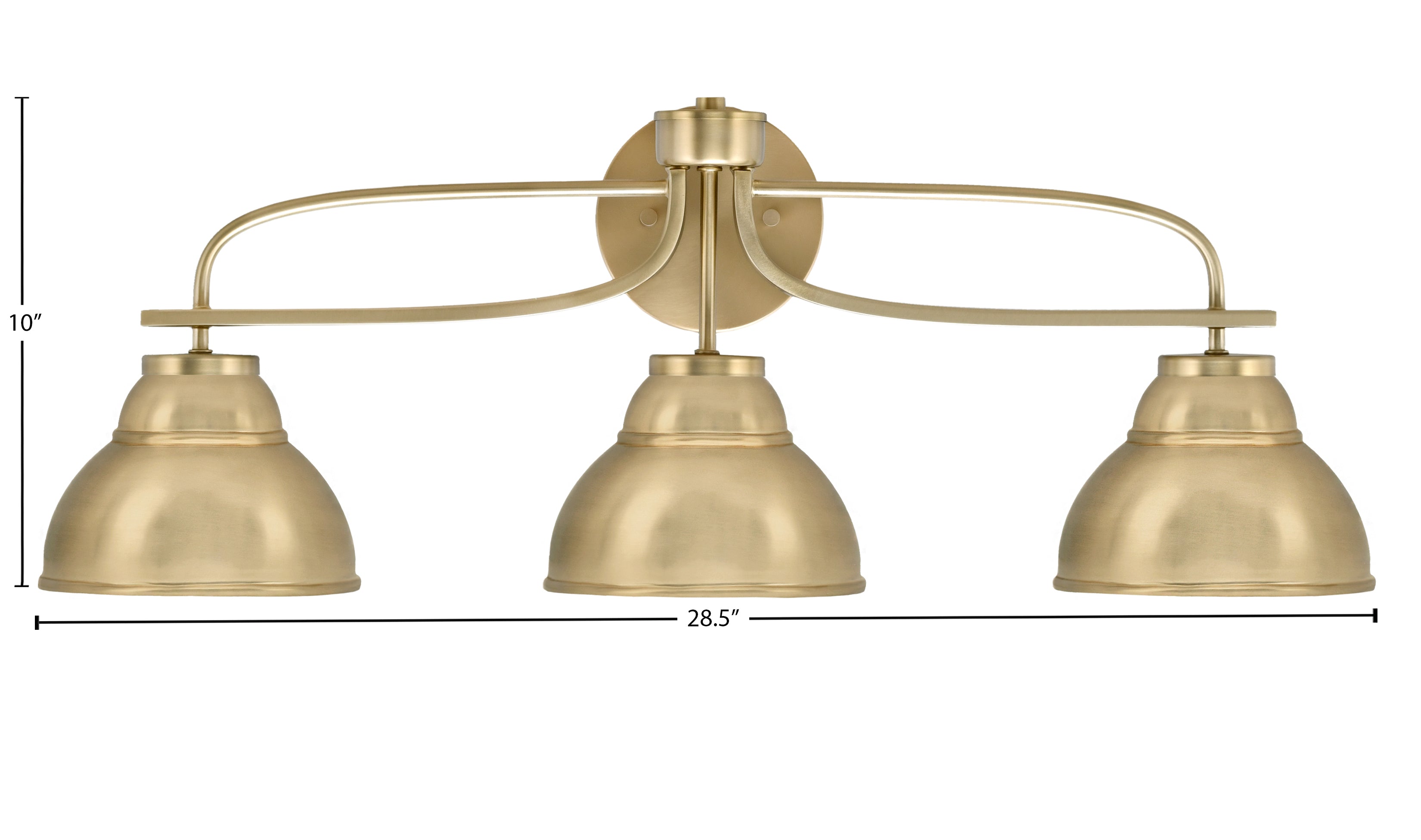 Cavella Three Light Bath Bar in New Age Brass with 7" New Age Brass Double Bubble Metal Shades Shade