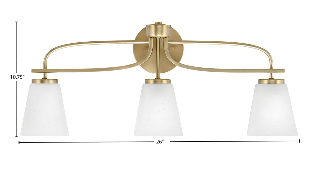 Cavella Three Light Bath Bar in New Age Brass with 4.5" White Muslin Shade