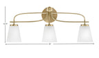 Cavella Three Light Bath Bar in New Age Brass with 4.5" White Muslin Shade
