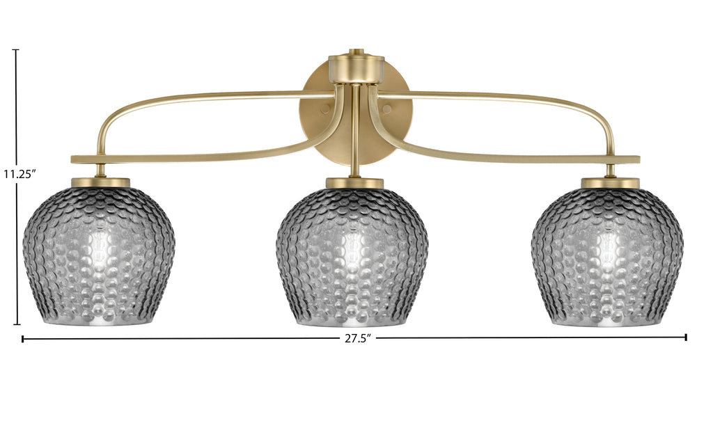 Cavella Three Light Bath Bar in New Age Brass with 6" Smoke Textured Shade