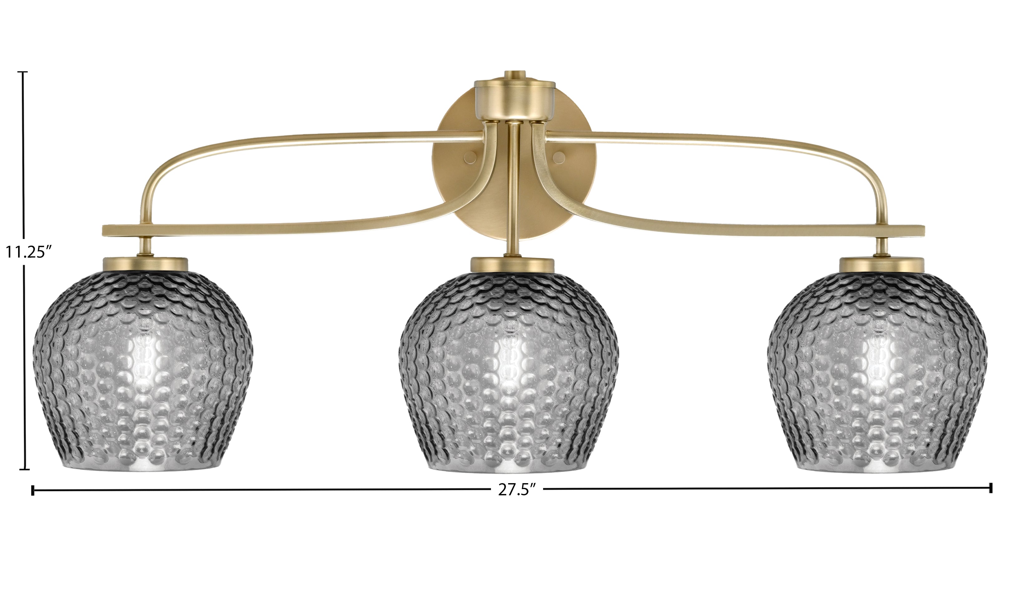Cavella Three Light Bath Bar in New Age Brass with 6" Smoke Textured Shade