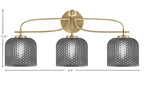 Cavella Three Light Bath Bar in New Age Brass with 6" Smoke Textured Shade