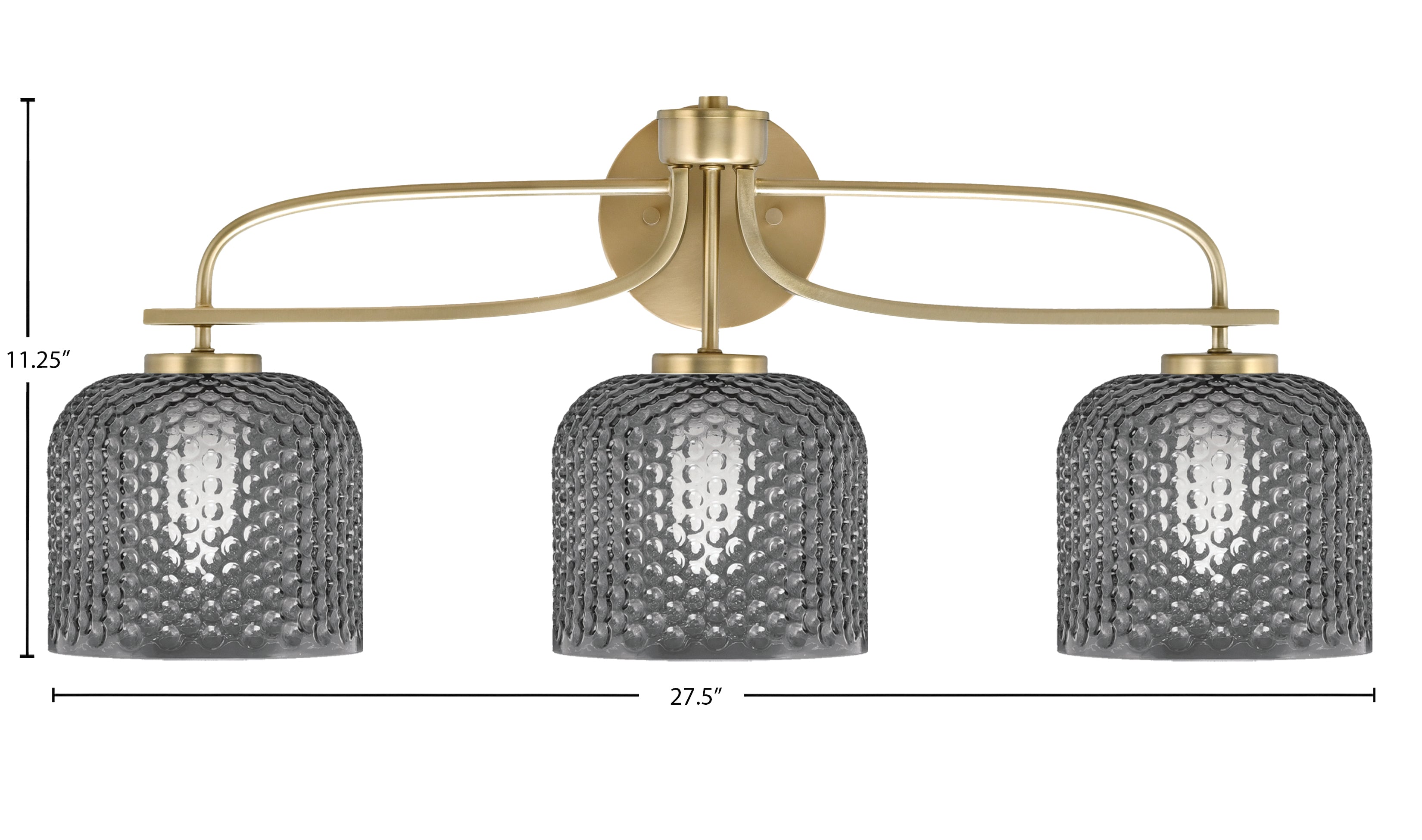 Cavella Three Light Bath Bar in New Age Brass with 6" Smoke Textured Shade