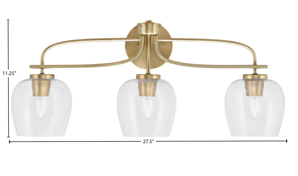 Cavella Three Light Bath Bar in New Age Brass with 6" Clear Bubble Shade