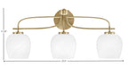 Cavella Three Light Bath Bar in New Age Brass with 6" White Marble Shade