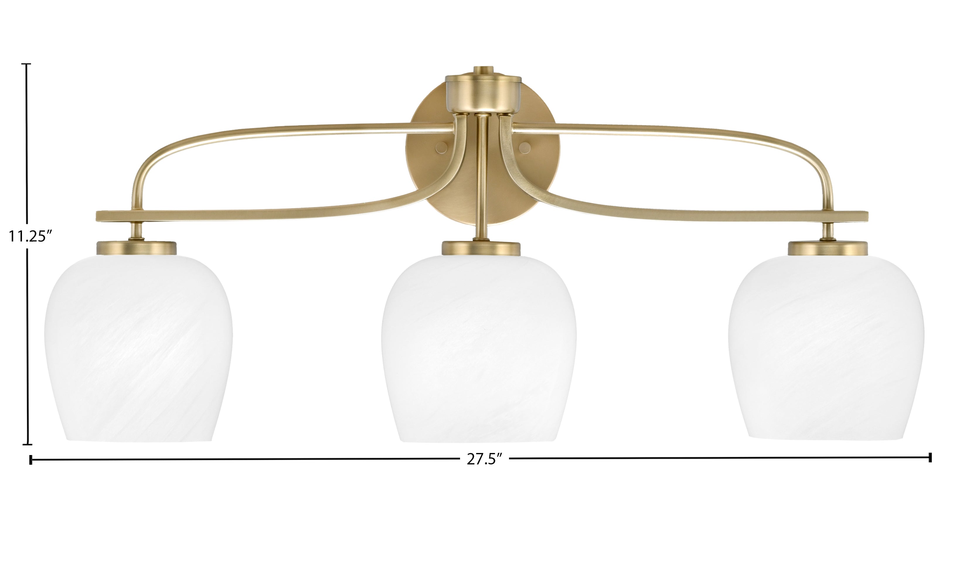 Cavella Three Light Bath Bar in New Age Brass with 6" White Marble Shade