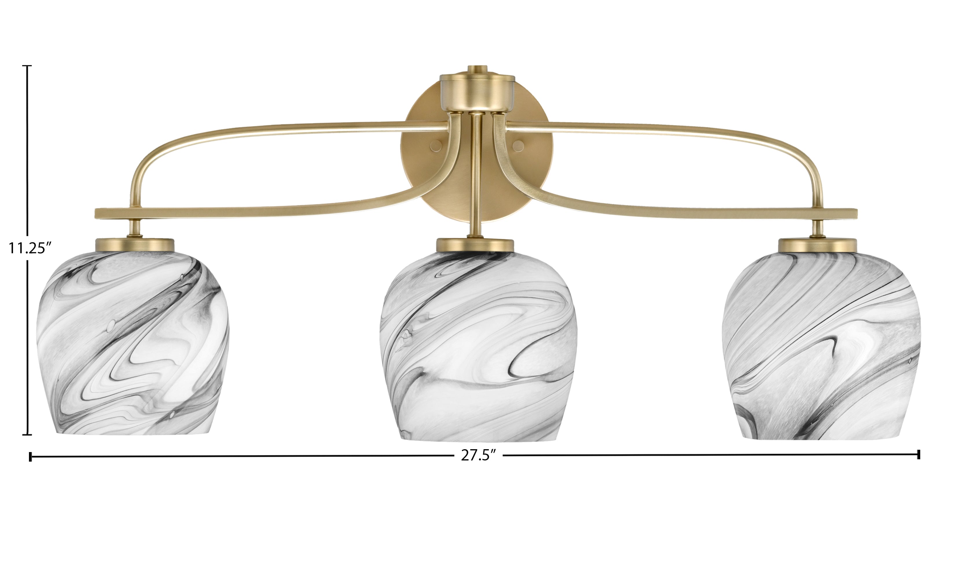 Cavella Three Light Bath Bar in New Age Brass with 6" Onyx Swirl Shade