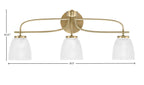 Cavella Three Light Bath Bar in New Age Brass with 5" Clear Ribbed Shade