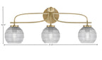 Cavella Three Light Bath Bar in New Age Brass with 6" Clear Ribbed Shade