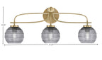 Cavella Three Light Bath Bar in New Age Brass with 6" Smoke Ribbed Shade