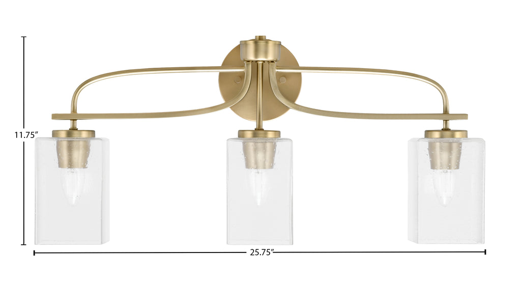 Cavella Three Light Bath Bar in New Age Brass with 4" Clear Bubble Shade