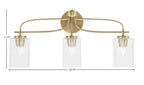 Cavella Three Light Bath Bar in New Age Brass with 4" Clear Bubble Shade