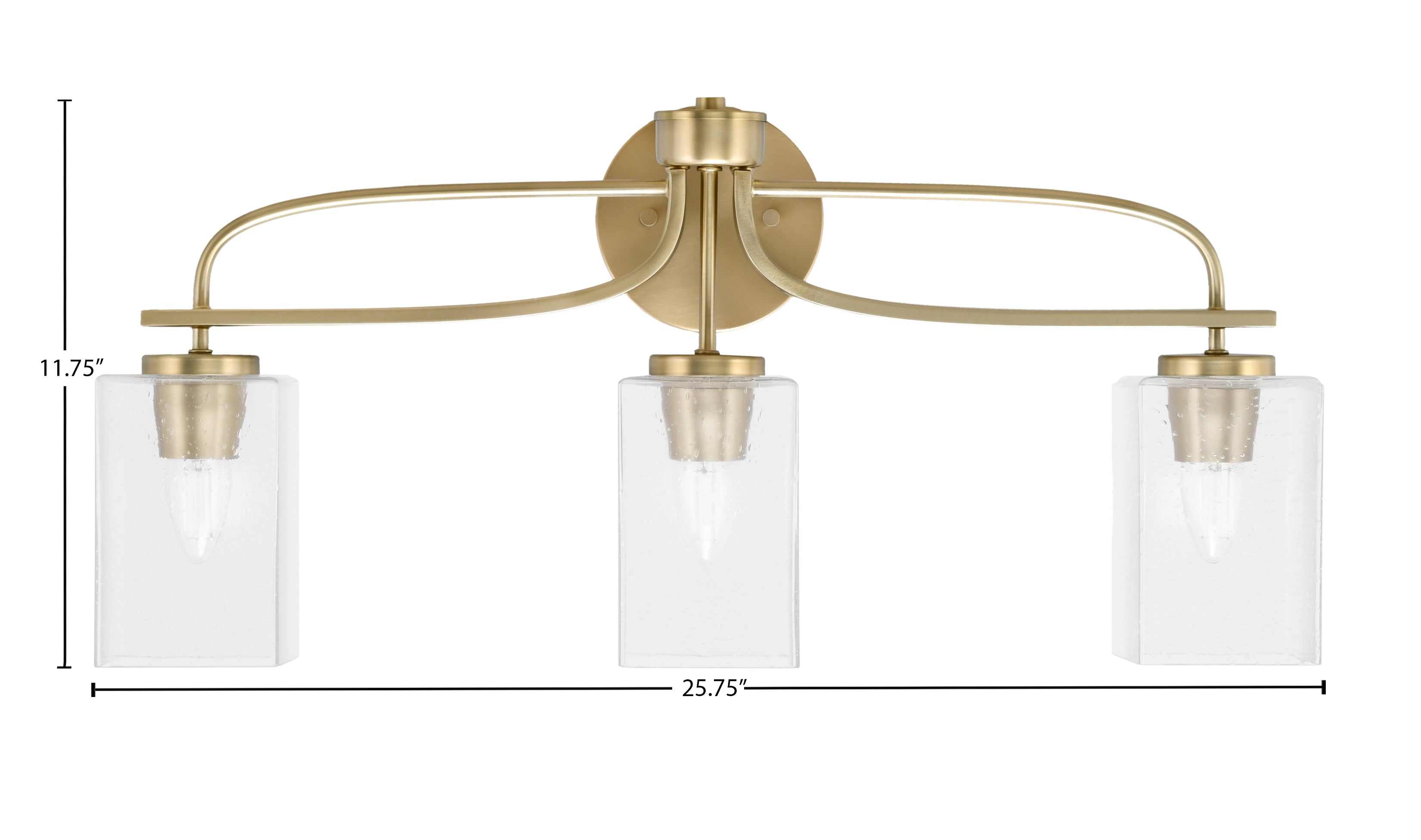 Cavella Three Light Bath Bar in New Age Brass with 4" Clear Bubble Shade