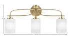 Cavella Three Light Bath Bar in New Age Brass with 4" White Muslin Shade