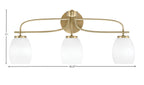 Cavella Three Light Bath Bar in New Age Brass with 5" White Linen Shade