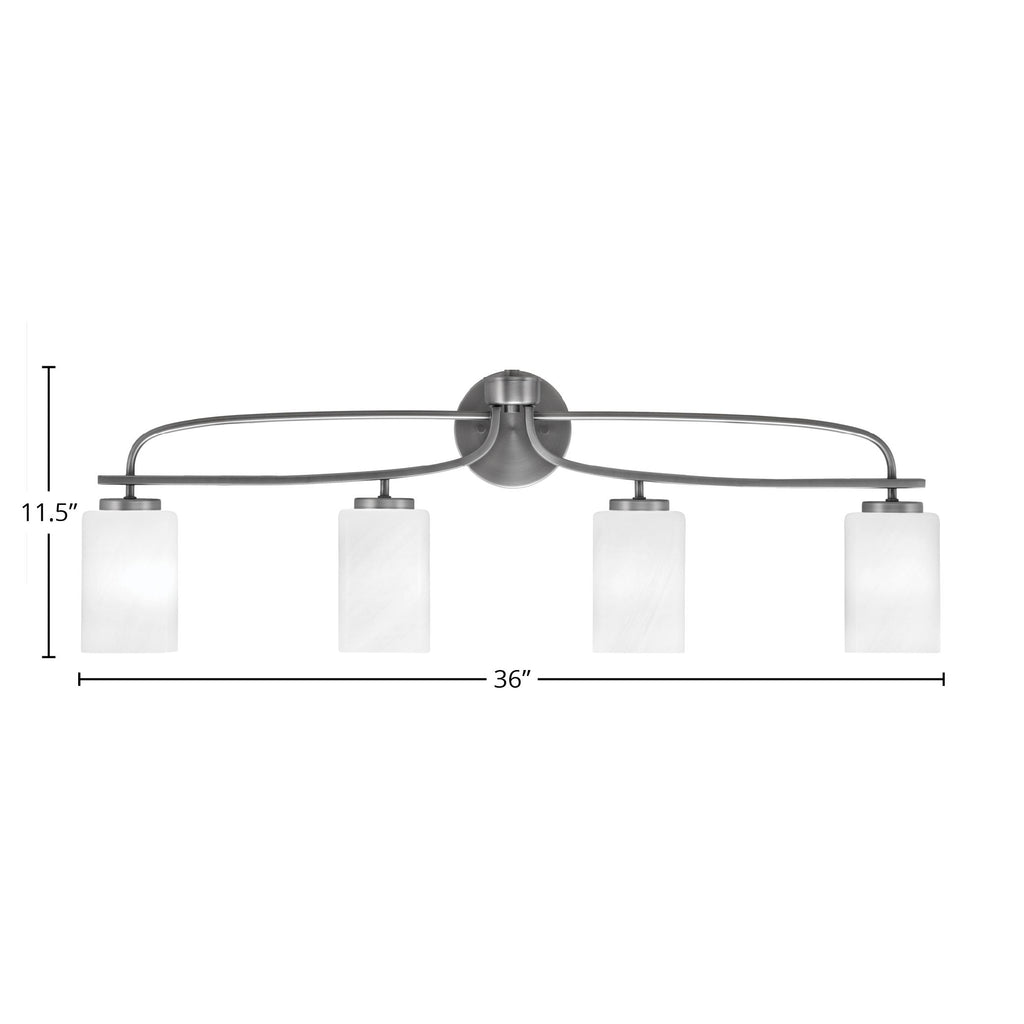 Cavella Four Light Bath Bar in Graphite with 4" White Marble Shade