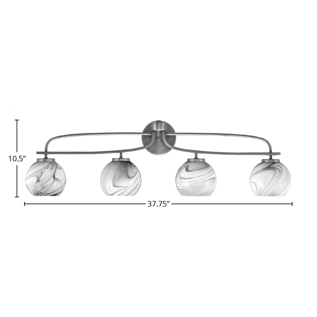 Cavella Four Light Bath Bar in Graphite with 5.75" Onyx Swirl Shade
