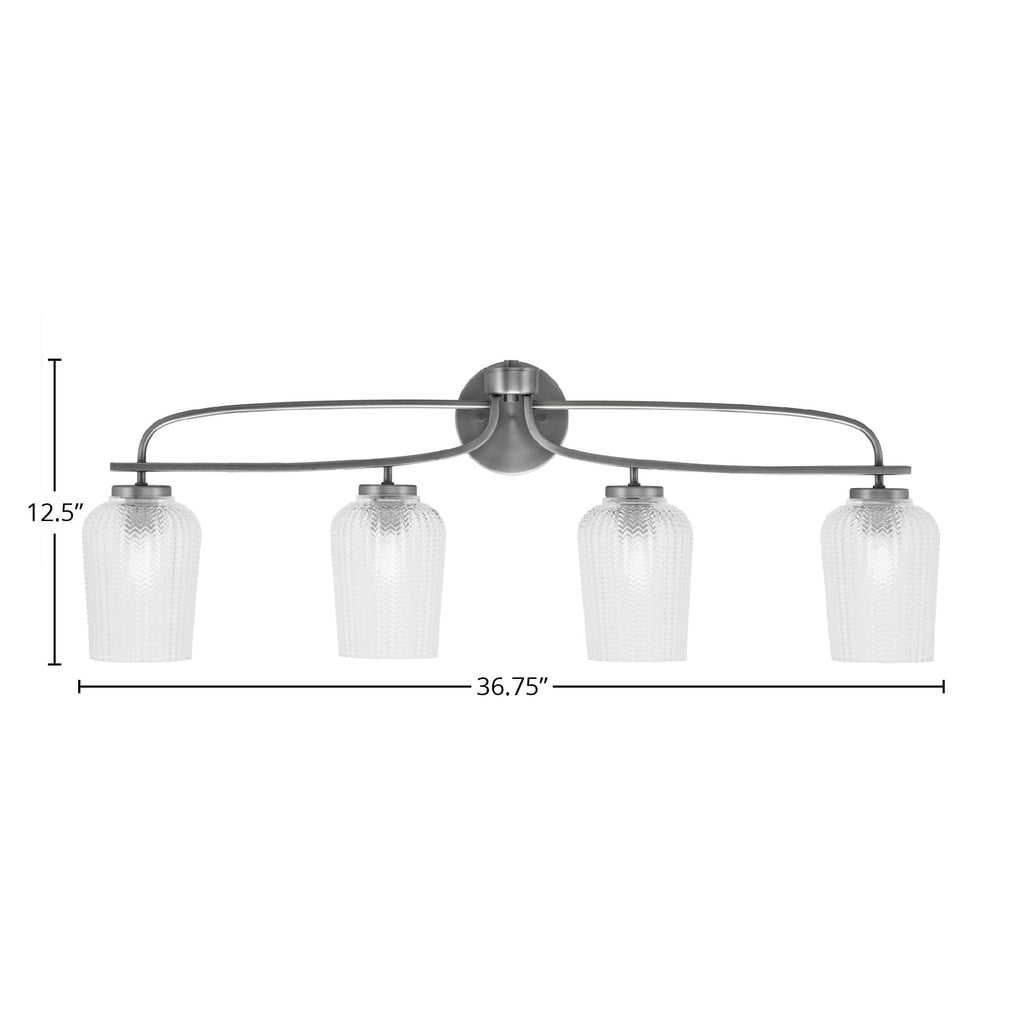 Cavella Four Light Bath Bar in Graphite with 5" Clear Textured Shade