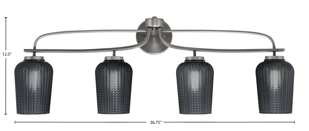 Cavella Four Light Bath Bar in Graphite with 5" Smoke Textured Shade