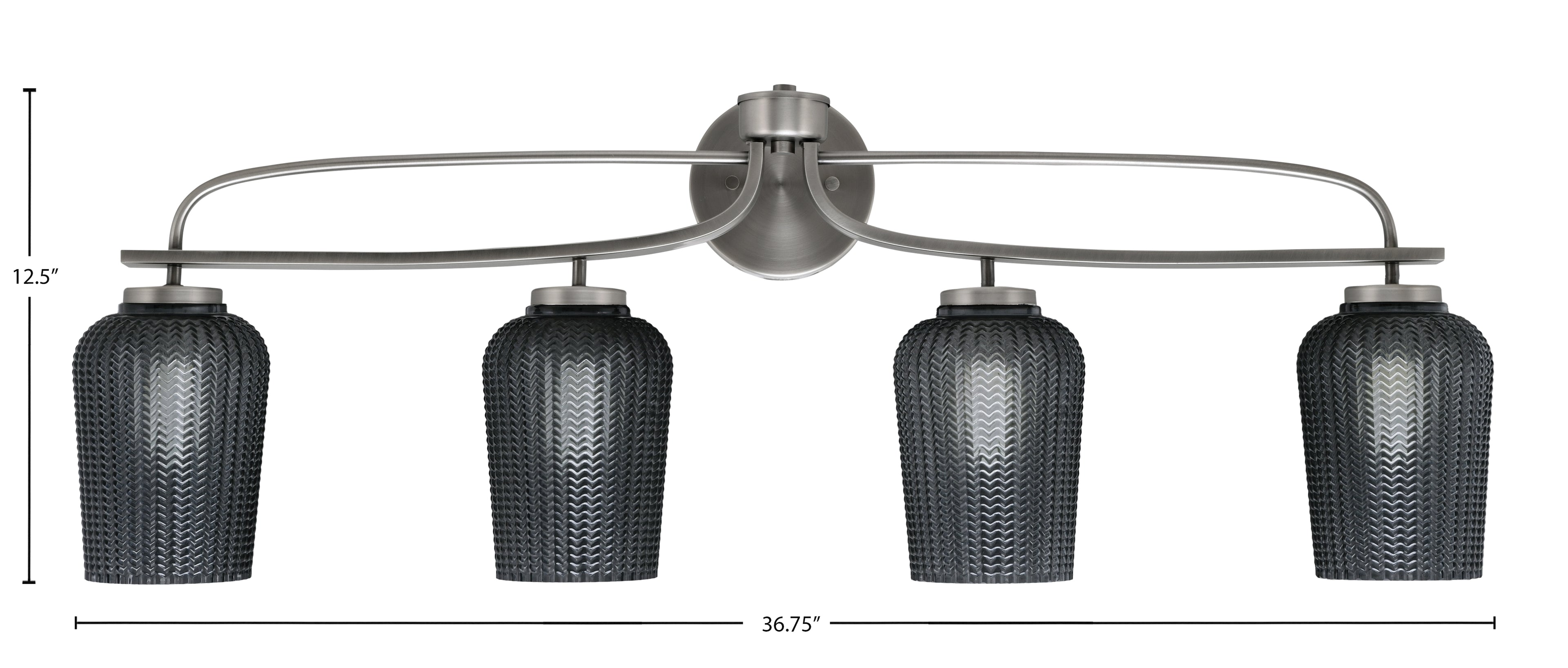 Cavella Four Light Bath Bar in Graphite with 5" Smoke Textured Shade