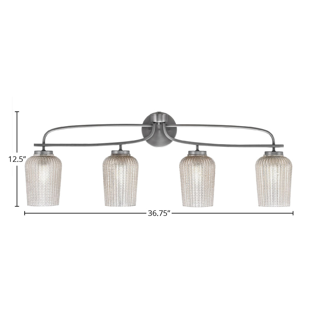Cavella Four Light Bath Bar in Graphite with 5" Silver Textured Shade
