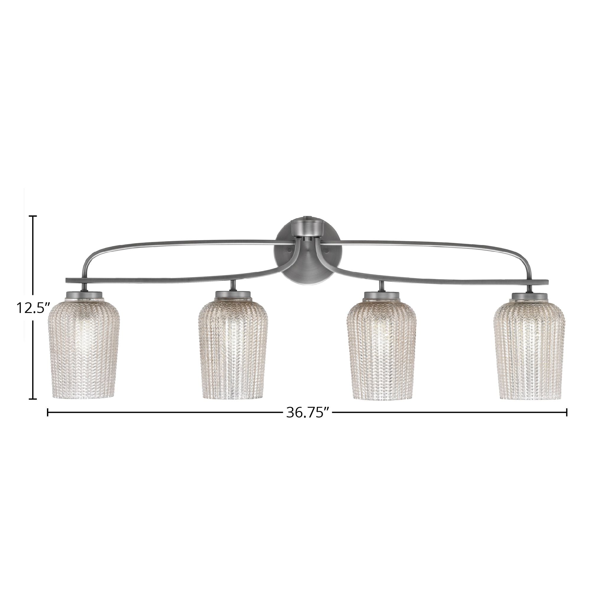 Cavella Four Light Bath Bar in Graphite with 5" Silver Textured Shade