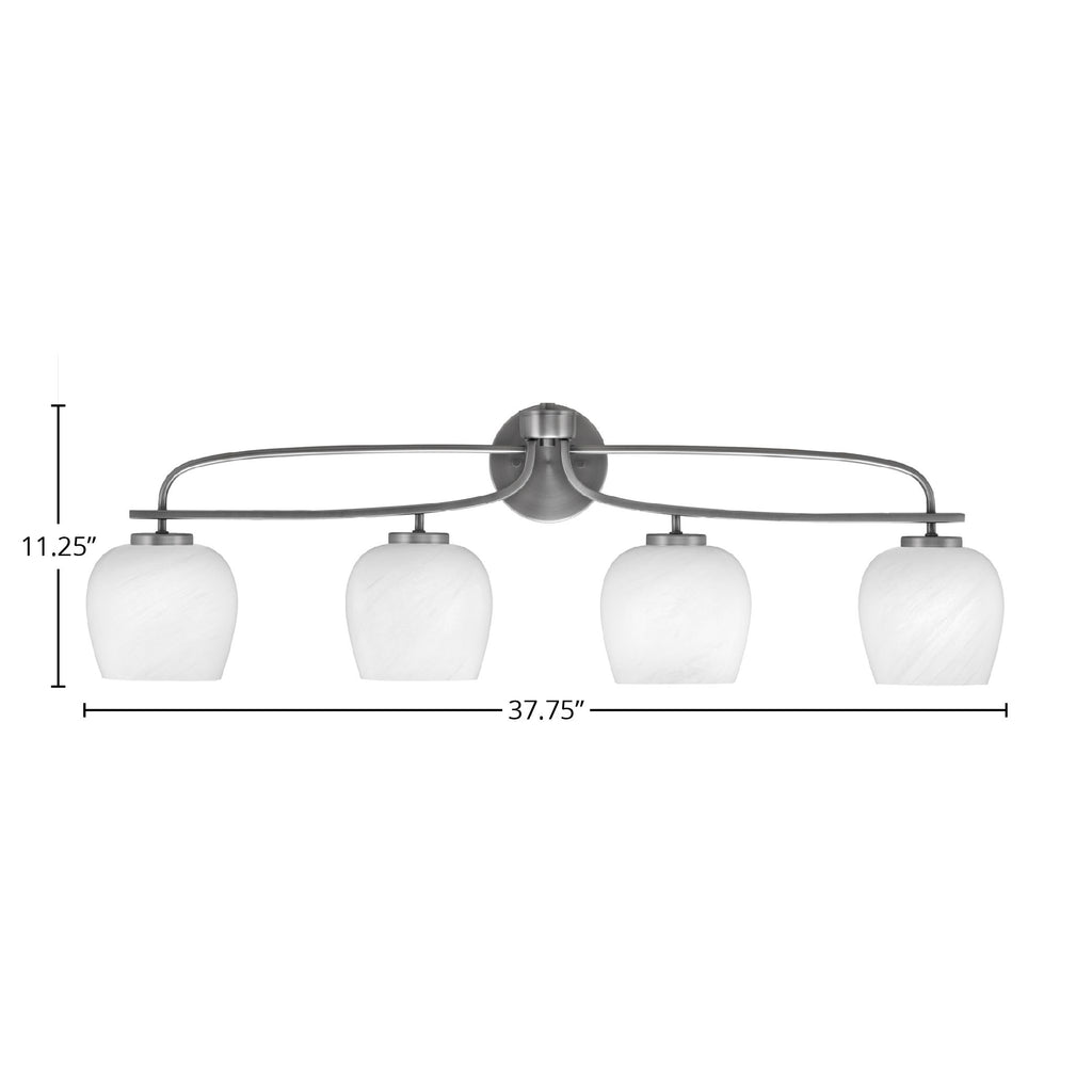 Cavella Four Light Bath Bar in Graphite with 6" White Marble Shade