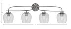 Cavella Four Light Bath Bar in Graphite with 6" Smoke Bubble Shade