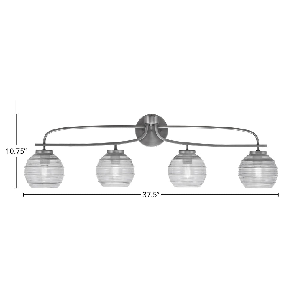 Cavella Four Light Bath Bar in Graphite with 6" Clear Ribbed Shade