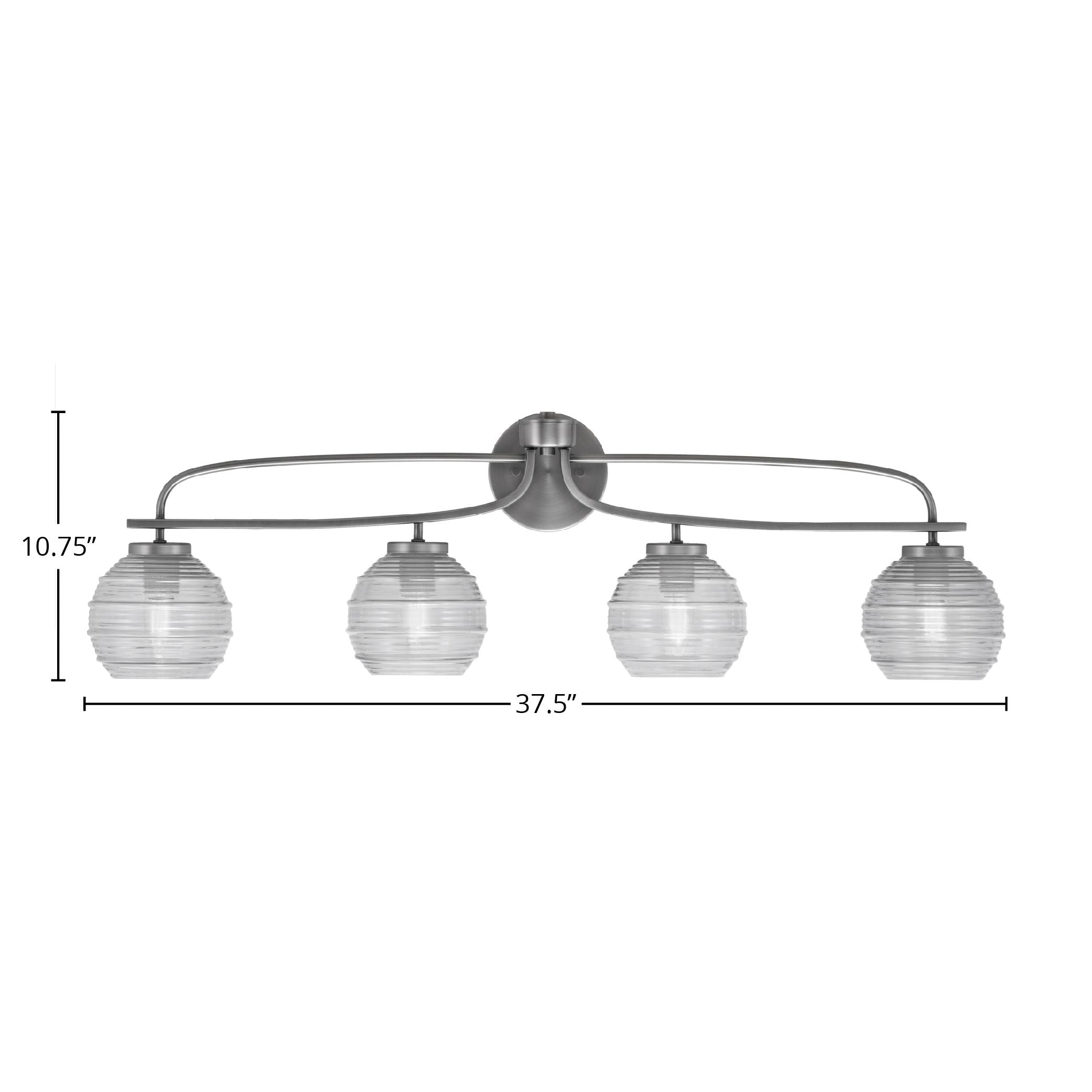 Cavella Four Light Bath Bar in Graphite with 6" Clear Ribbed Shade