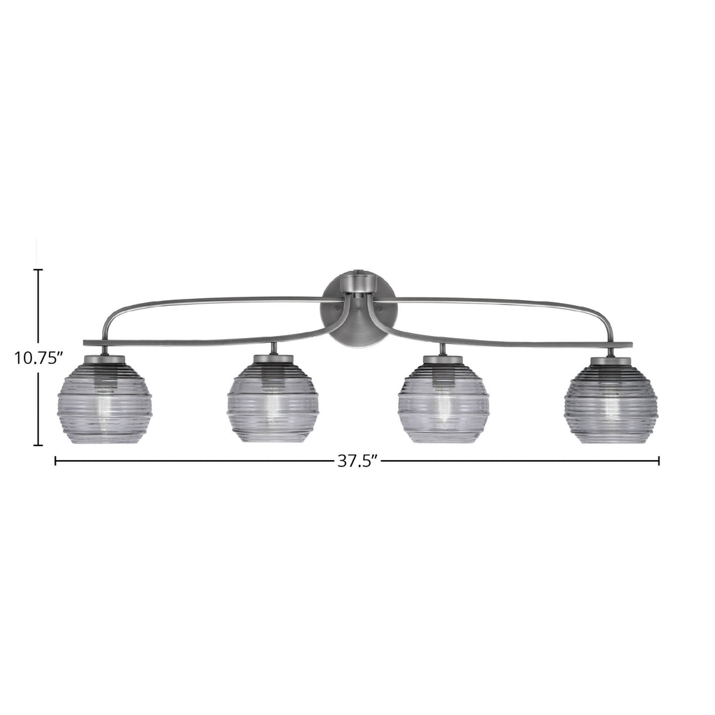 Cavella Four Light Bath Bar in Graphite with 6" Smoke Ribbed Shade