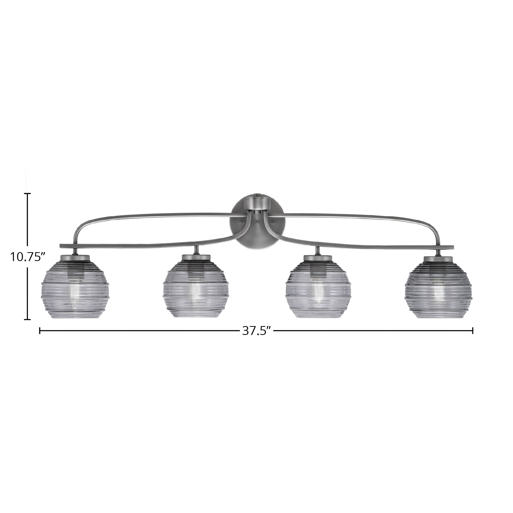 Cavella Four Light Bath Bar in Graphite with 6" Smoke Ribbed Shade