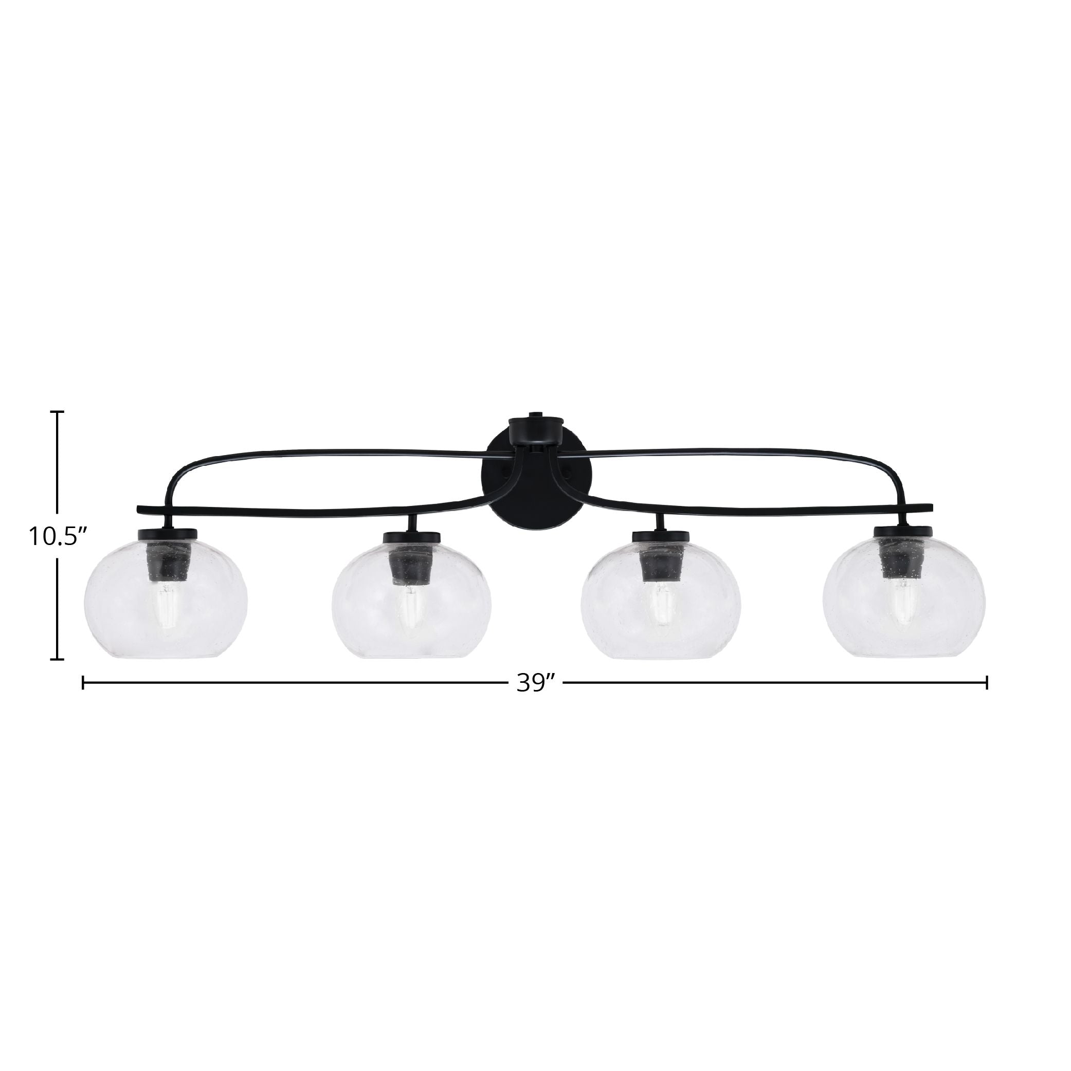 Cavella Four Light Bath Bar in Matte Black with 7" Clear Bubble Shade