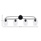 Cavella Four Light Bath Bar in Matte Black with 5" Clear Bubble Shade