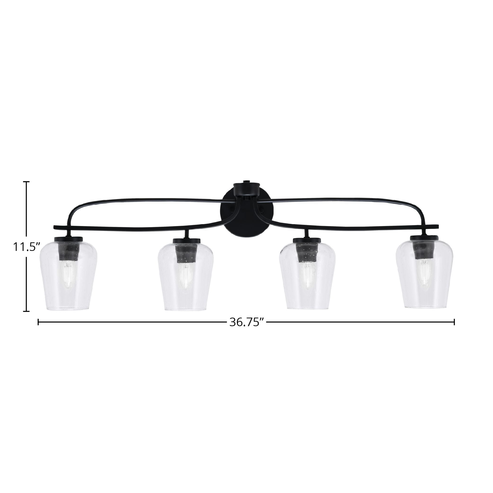 Cavella Four Light Bath Bar in Matte Black with 5" Clear Bubble Shade