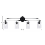 Cavella Four Light Bath Bar in Matte Black with 4" Clear Bubble Shade