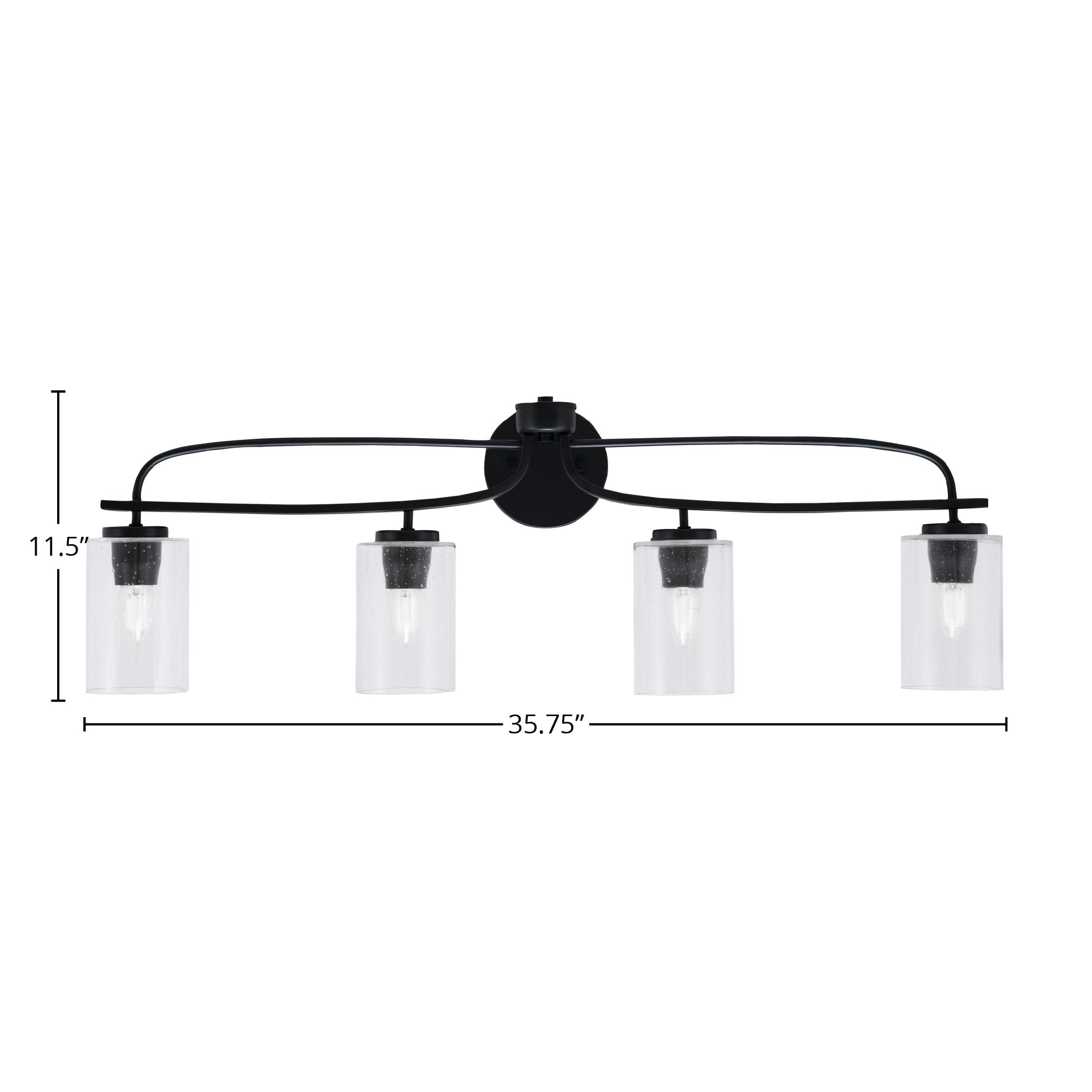 Cavella Four Light Bath Bar in Matte Black with 4" Clear Bubble Shade