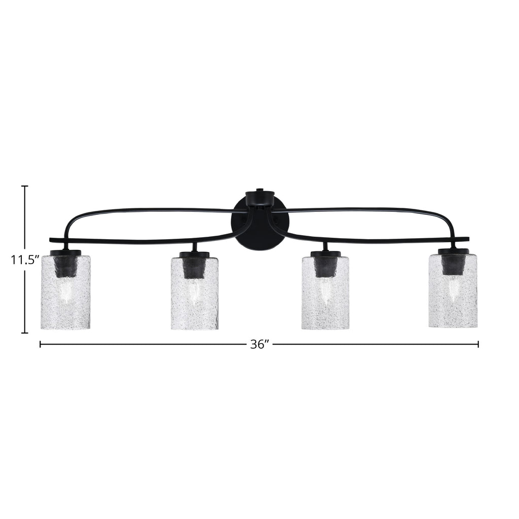 Cavella Four Light Bath Bar in Matte Black with 4" Smoke Bubble Shade