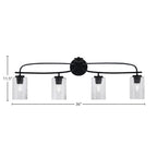 Cavella Four Light Bath Bar in Matte Black with 4" Smoke Bubble Shade