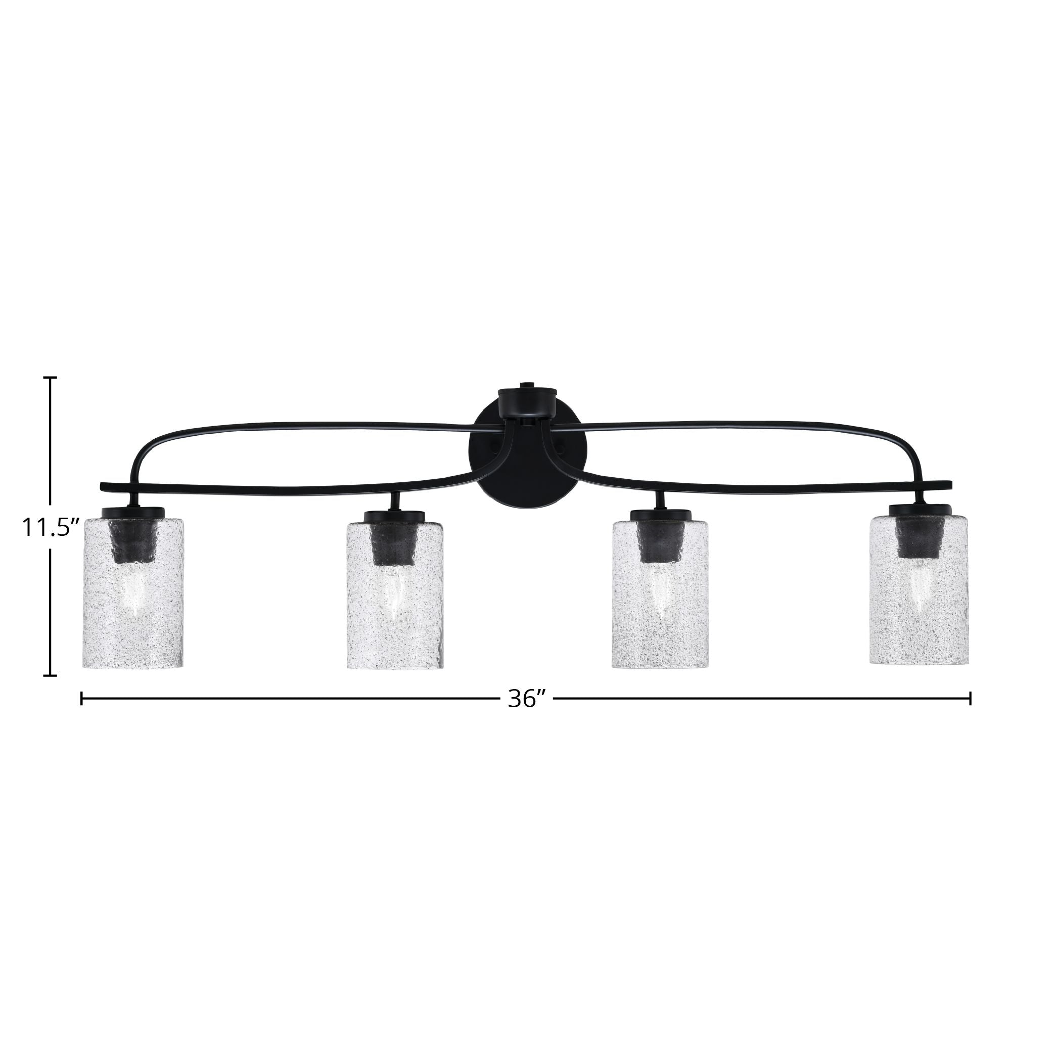 Cavella Four Light Bath Bar in Matte Black with 4" Smoke Bubble Shade